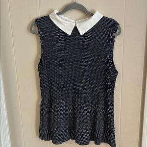 Adrianna Papell Navy Sleeveless Blouse with White Collar